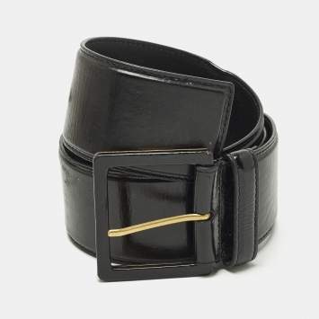 Pre Owned Saint Laurent 90 CM Buckle Wide Belt Black Patent Leather