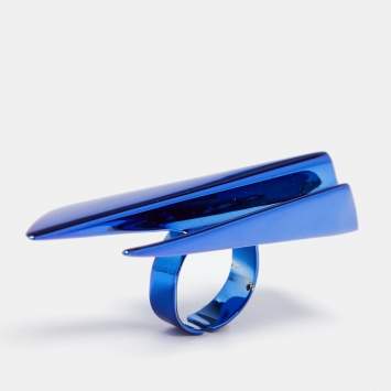 Pre Owned Saint Laurent Babylone Blue Metal Coated Ring 