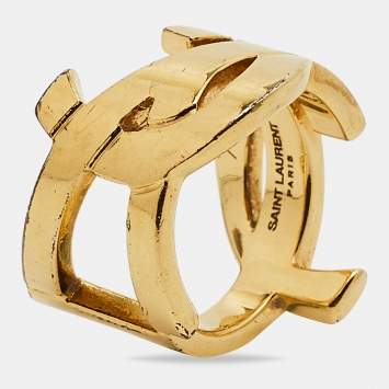 Pre Owned Saint Laurent Gold Tone Opyum Ring Size EU 54.5