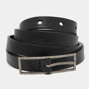 Pre Owned Saint Laurent Black Leather Slim Buckle Belt 100CM