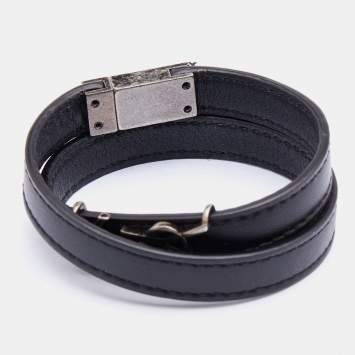 Pre Owned Saint Laurent Black Leather Opyum Double Wrap Bracelet
