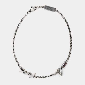 Pre Owned Saint Laurent Paris Silver Tone Opyum Charm Bracelet