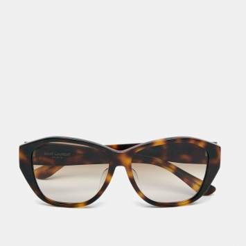 Pre Owned Saint Laurent Brown Tortoise Monogram Gradient Cat Eye Sunglasses