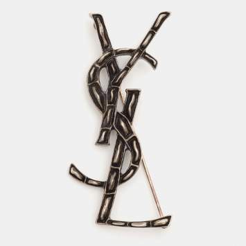 Pre Owned Yves Saint Laurent Opyum Monogram Gunmetal Tone Pin Brooch
