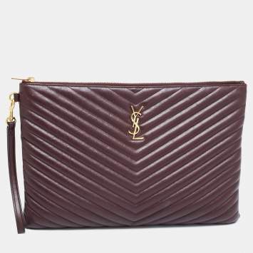 Saint Laurent Burgundy Matelasse Leather Document Holder 