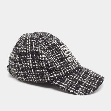 Pre Owned Saint Laurent Paris Black SL Embroidered Tweed Baseball Cap Size 57