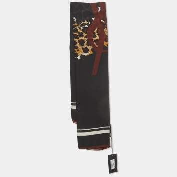 Pre Owned Saint Laurent Paris Black Leopard Print Modal and Cashmere Scarf