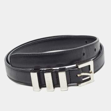 Pre Owned Saint Laurent Black Leather Slim Buckle Belt 75CM