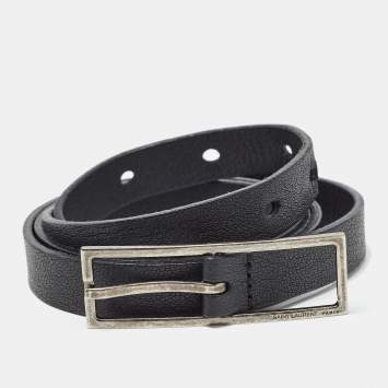 Pre Owned Saint Laurent Black Leather Slim Buckle Belt 80CM