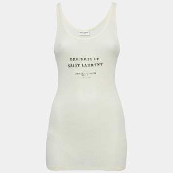 Pre Owned Saint Laurent Cream Printed Tank Top S