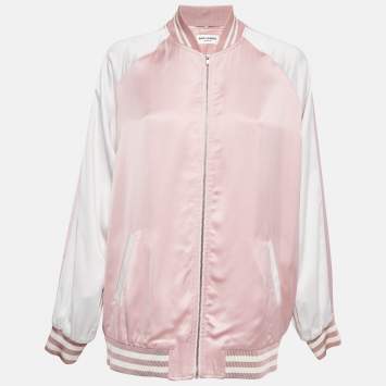 Saint Laurent Pink/White Satin Bomber Jacket M