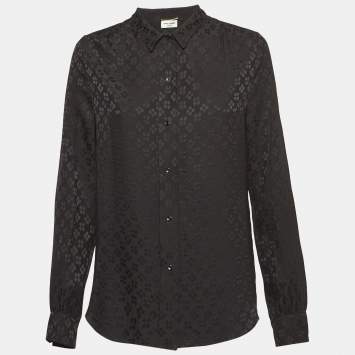 Saint Laurent Paris Black Jacquard Silk Long Sleeve Shirt S