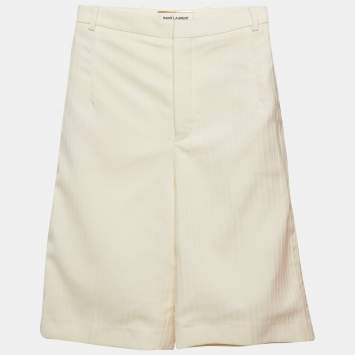 Saint Laurent Paris Cream Striped Wool Tailored Short S
