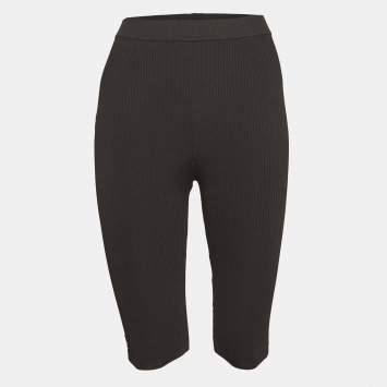 Pre Owned Saint Laurent Paris Black Rib Knit Cropped Leggings XS