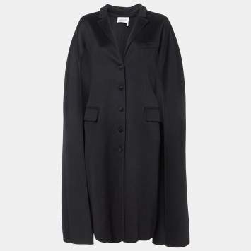 Pre Owned Yves Saint Laurent Vintage Black Cashmere Long Faux Cape Patterned Jacket M
