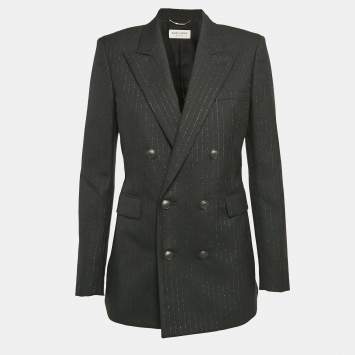Pre Owned Saint Laurent Paris Black Stripe Wool Double Breasted Blazer M