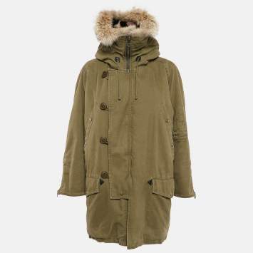 Pre Owned Saint Laurent Paris Olive Green Cotton and Mink Fur Hooded Parka Coat M