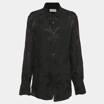 Saint Laurent Paris Black Jacquard Silk Button Front Shirt M