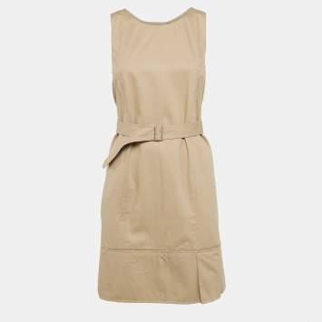 Pre Owned Saint Laurent Paris Edition 24 Brown Gabardine Raw Finish Lace-Up Dress S