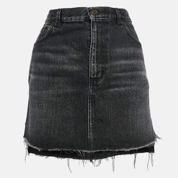 Pre Owned Saint Laurent Black Denim Raw Edge Mini Skirt M
