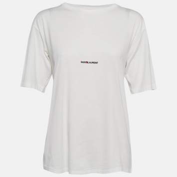 Pre Owned Saint Laurent Paris White Logo Print Jersey Crew Neck T-Shirt L