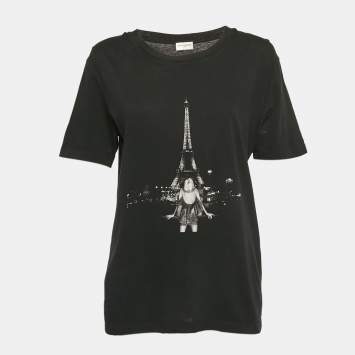 Saint Laurent Paris Black Eiffel Tower Print Jersey T-Shirt XS