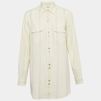 Pre Owned Saint Laurent Paris Cream Stripe Lurex and Cotton Blend Shirt XS