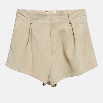 Pre Owned Saint Laurent Beige Suede Pleated Shorts S