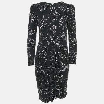 Saint Laurent Black/Silver Glitter Print Jersey Pleated Midi Dress M