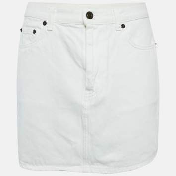 Saint Laurent White Denim Distressed Hem Mini Skirt M