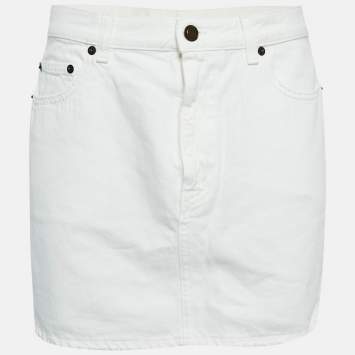 Saint Laurent White Denim Distressed Mini Skirt M