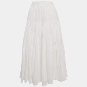 Saint Laurent Paris White Textured Cotton Tiered Maxi Skirt M
