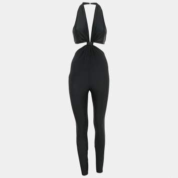 Pre Owned Saint Laurent Paris Black Jersey Knot Detail Halter Neck Jumpsuit S