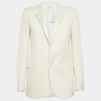 Pre Owned Saint Laurent Paris Cream Wool Single-Breasted Blazer S