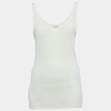 Saint Laurent Paris Cream Rib Knit Semi Sheer Tank Top M