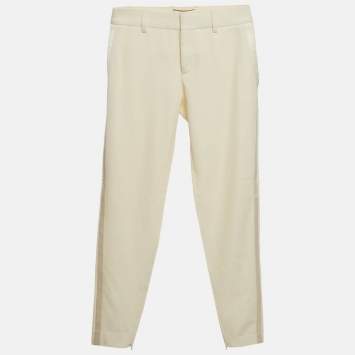 Saint Laurent Cream Wool Slim Fit Trousers S