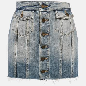 Saint Laurent Paris Blue Washed Denim Mini Skirt S Waist 25"