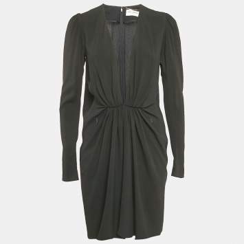 Saint Laurent Black Crepe Plunging Neck Mini Dress M