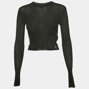 Saint Laurent Paris Black Jersey Long Sleeve Top S