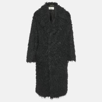 Saint Laurent Paris Black Faux Fur Double Breasted Coat S