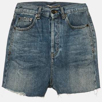 Saint Laurent Blue Denim Raw-Edge Detail Shorts M