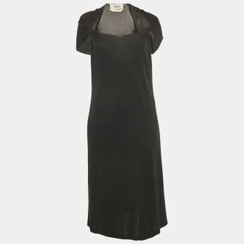 Saint Laurent Vintage Black Jersey Twist Detail Short Dress L