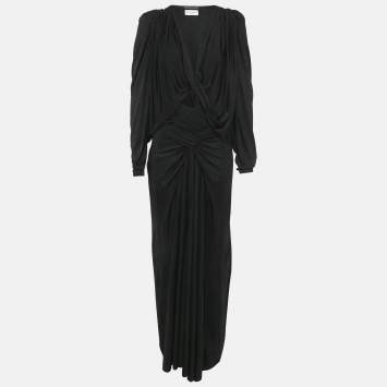Pre Owned Saint Laurent Paris Black Jersey Draped Blouse and Skirt Set S/M