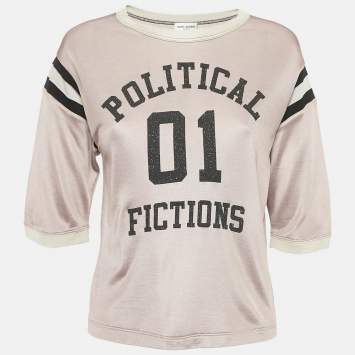 Saint Laurent Pink Varsity Print Jersey Crop T-Shirt S