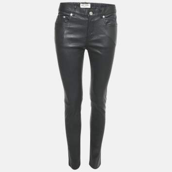 Pre Owned Saint Laurent Paris Black Leather Skinny Pants L