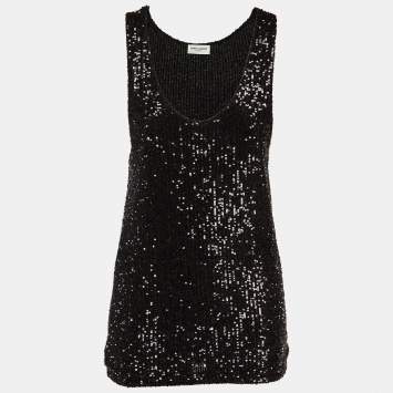 Saint Laurent Paris Black Sequinned Tank Top M