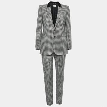 Saint Laurent Black/White Houndstooth Wool Suit M