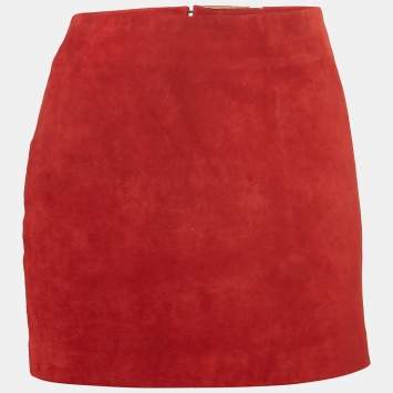 Saint Laurent Red Suede Mini Skirt S
