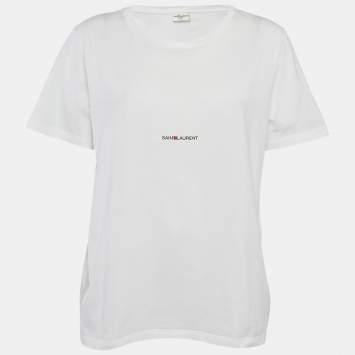 Saint Laurent White Logo Print Jersey T-Shirt L