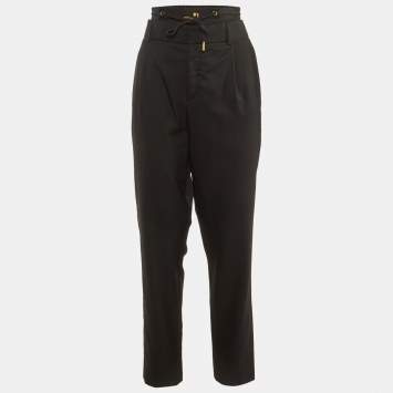 Saint Laurent Black Wool Elasticated Waist Detail Pants L